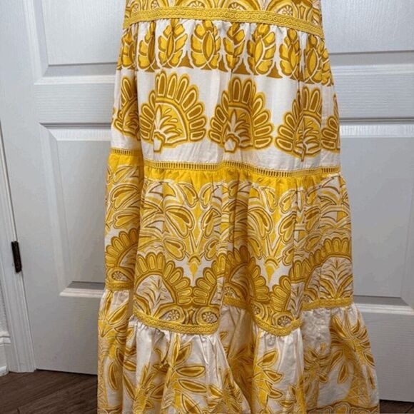 NWT Farm Rio Ainika Tapestry Yellow One Shoulder Maxi Dress Seashell Size Small - Picture 5 of 16